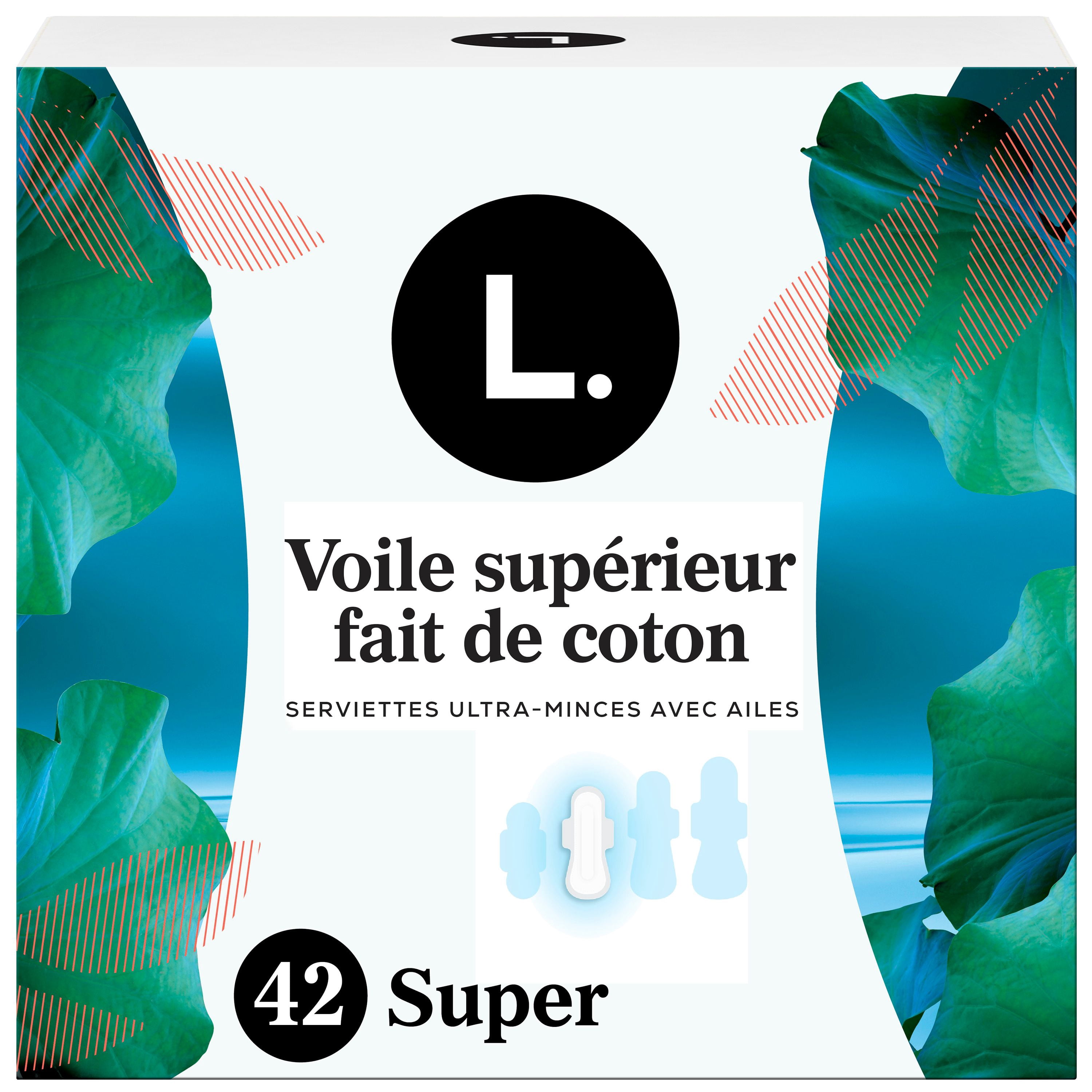 L. Ultra Thin Pads for Women, Organic Cotton Top Layer, Super Absorbency, Menstrual Pads with Wings, 42 CT