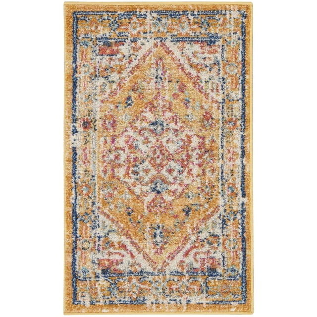 homeroots home decor 385559 2’ x 3’ Ivory and Yellow Center Medallion Scatter Rug