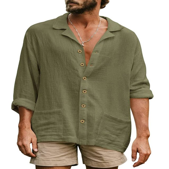 Casual Button down Tops with Pockets for Men‘s Long Sleeve Shirts