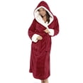 thumbnail image 2 of Fashnice Women Sleepwear Long Sleeve Sherpa Robes Solid Color Fuzzy Plush Bathrobe Warm Sleeping Fleece Robe Red 2XL, 2 of 5