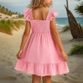 thumbnail image 4 of Kids Girls Summer Dresses Cute Double Layer Ruffle Sleeve Smocked Flowy Dress Sundress 3-14 Years, 4 of 4