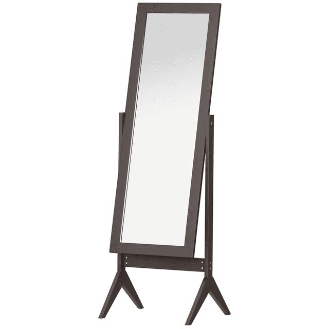 HOMCOM Miroir Pleine Longueur Autoportant pour Bijoux, Angle d'Habillage Ajustable en Brun Foncé. Ce Miroir sur Pied Présente un design simple avec un Cadre en MDF et un Miroir en Verre, Réglable à Deux angles pour une Vue Complète de la Tête aux Orteils. les dimensions Globales Sont de 18,5 Pouces de Large, 18 Pouces de Profondeur et 58,25 Pouces de Hauteur. Convient aux Chambres, aux Salles d'Habillage Ou aux Salles de Bain.