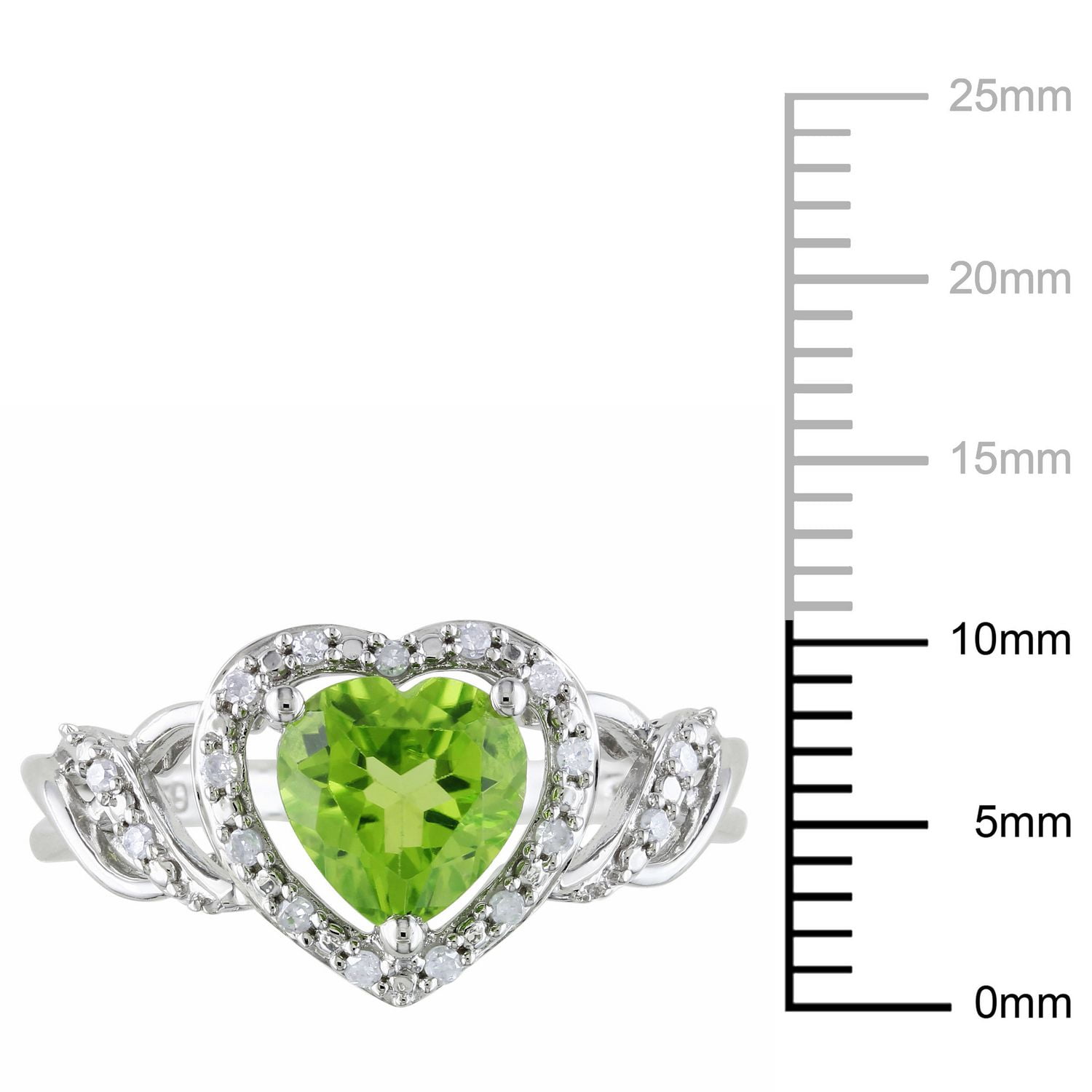 Bague Tangelo avec péridot de forme cœur 1-1/3 CT PBT et accents de diamants en argent sterling