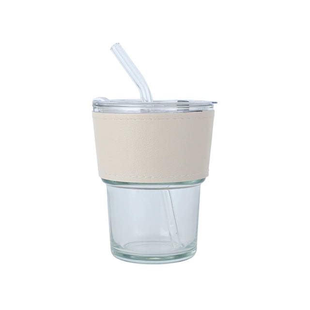 Lksixu 420ml Office Covered Straw Cup Coffee Cup Transparent Household Glass Cup Kitchen Gadgets