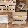 thumbnail image 3 of Newest 7-Drawer Vanity Desk with LED Mirror & Carved Details, Fluted Makeup Table with Metal Legs and PU Stool, Carved Dressing Table with Jewelry Storage for Bedroom, 3 of 9