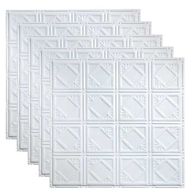 Great Lakes Tin Ludington Blanc Mat 2 Pi x 2 Pi Carreaux de Plafond à Clouter (Lot de 5)