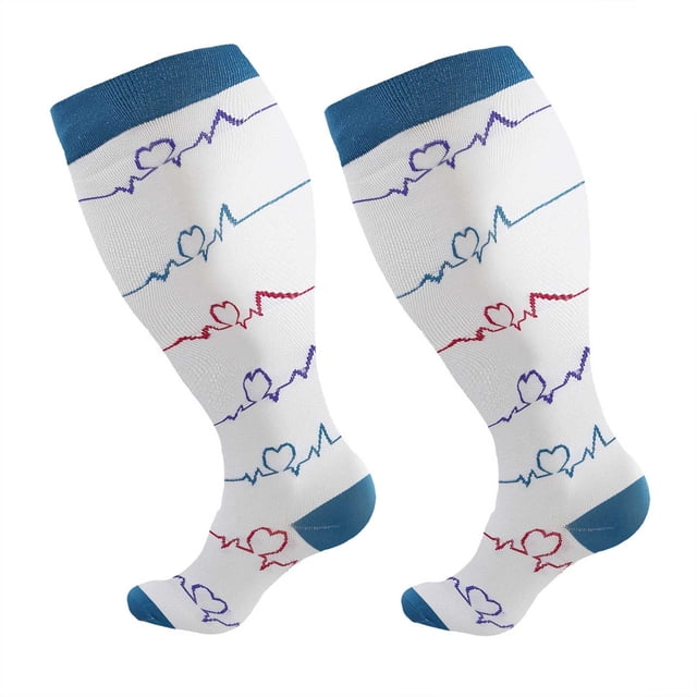 BYHONG Chaussettes pour Femmes Femmes Mode Imprimées Grande Taille Sport Chaussettes de Compression Chaussettes Mi-Mollet Chaussettes de Compression Belles Jambes Chaussettes Extensibles Chaussettes de Course Femmes Blanc TTG