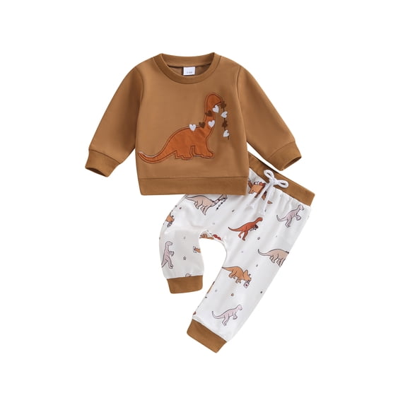 Honganda 0-3T Toddler Boys 2Pcs Pants Sets Long Sleeve Dinosaur Print Sweatshirt Pants Sets