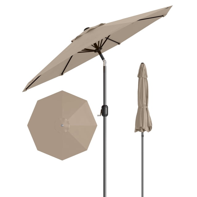 Parasol de Patio Extérieur 9 Pi avec Manivelle, Évent Coupe-Vent à Double Couche et Inclinaison à Bouton-Poussoir, Protection UV, Imperméable, Conception Robuste à 8 Baleines pour Terrasse, Piscine, Jardin