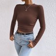 thumbnail image 2 of Penkiiy Chemises Basiques Côtelées à Manches Longues Extensibles et Col Rond pour Femmes Automne m Kaki, 2 of 9