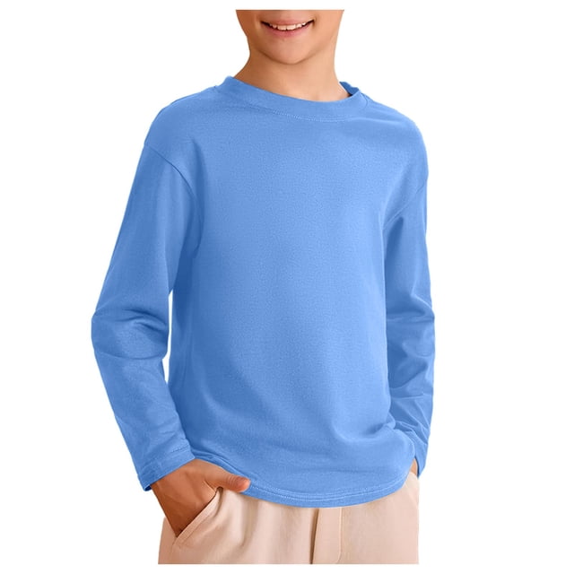 WUANDIXFA T-Shirts à Manches Longues pour Garçons pour Enfants Décontractés Enfants Garçons Automne Coton T-Shirts à Manches Longues à Col Rond T-Shirts Hauts Bleu Clair, 5-6 Ans