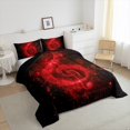 thumbnail image 3 of Ensemble de Douillette Motif Note de Musique Format Grand Lit, Ensemble de Literie Chic à Imprimé Paillettes Rouges Étoilées (Non Réelles) pour Ados et Adultes, Douillette en Duvet Thème Musique Romantique Scintillante, 3 Pcs 2 Taies d'Oreiller, 3 of 6