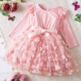 thumbnail image 2 of Teen Dresses Long Sleeve Wave Point Prints Ruffles Bowknot Mesh Clothes Flower Girl Dress Pink 5-6 Years, 2 of 4