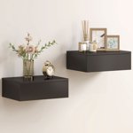 HOMCOM Floating Nightstands Set of 2, High Gloss Bedside Tables, Black