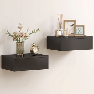 HOMCOM Floating Nightstands Set of 2, High Gloss Bedside Tables, Black