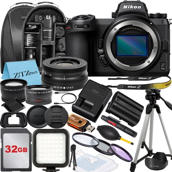 Nikon Z6 II Mirrorless Camera with NIKKOR Z DX 16-50mm VR Zoom Lens, 32GB Memory Card, Backpack, Flash, Tripod and ZeeTech Accessory Bundle