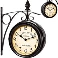 thumbnail image 2 of Two Sided Train Station Wall Clock Black Vintage Design Clock Watch, 2 of 5