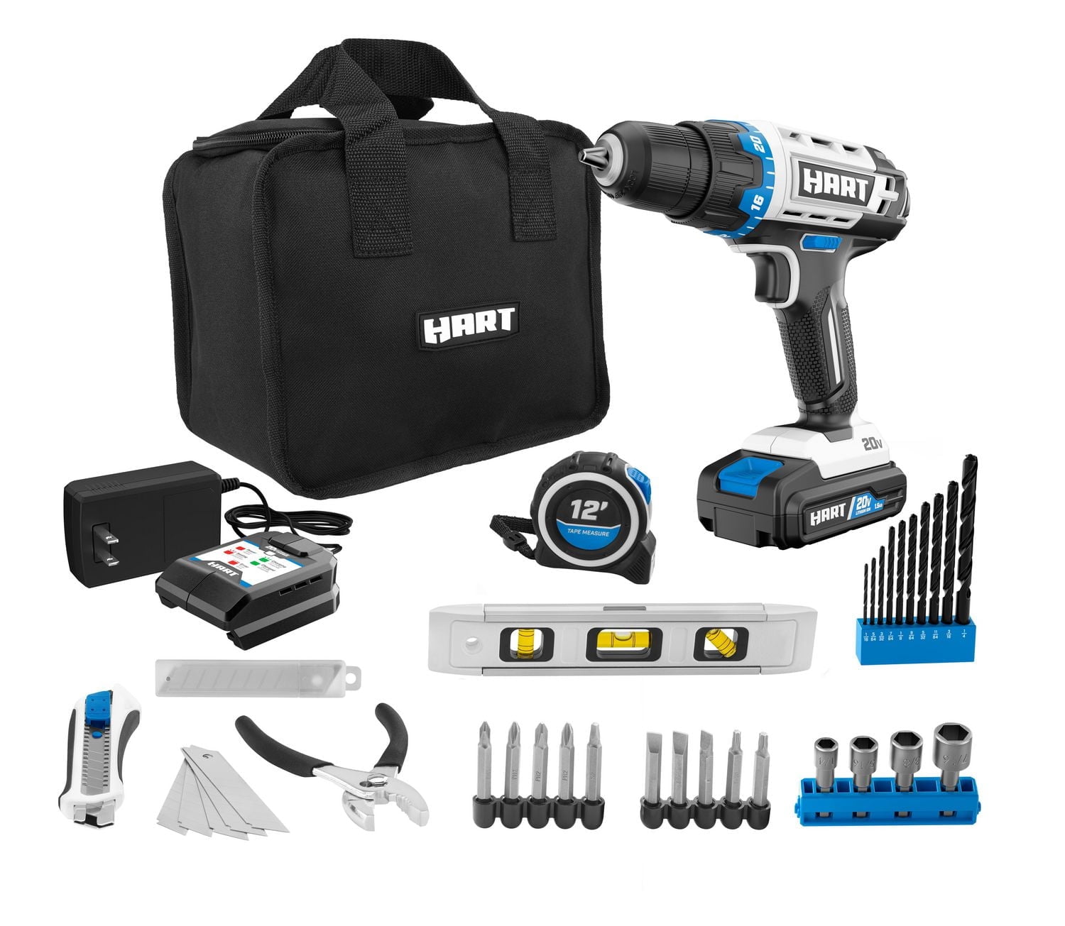 Refurbished Hart HPPK01B 20-Volt 3/8" Drill/Driver Combo Kit + Accessories Kit