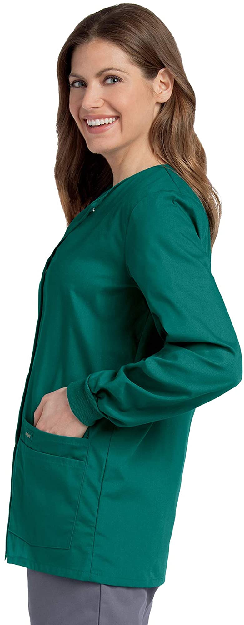 Landau Essentials Women's Classic Relaxed Fit 4 Pocket Crew Neck Scrub Jacket