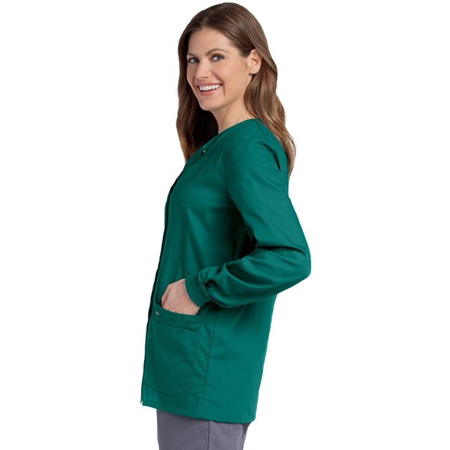 Landau Essentials Veste d'Uniforme Médicale pour Femmes, Coupe Classique et Décontractée, Col Rond, 4 Poches