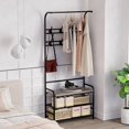 thumbnail image 4 of Coat Rack Shoe Bench, 3-in-1 Hall Tree Shoe Rack for Entryway, 3-Tier Storage Shelf and 8 Hooks Removable, Industrial Accent Furniture with Steel Frame, Multifunctional Hallway Organizer, 4 of 9