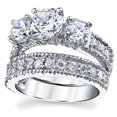 thumbnail image 3 of Womens 3.4Ct Sterling Silver Past Present Future 2-Pc Bridal Set Engagement Wedding Ring Cubic Zirconia, 3 of 7