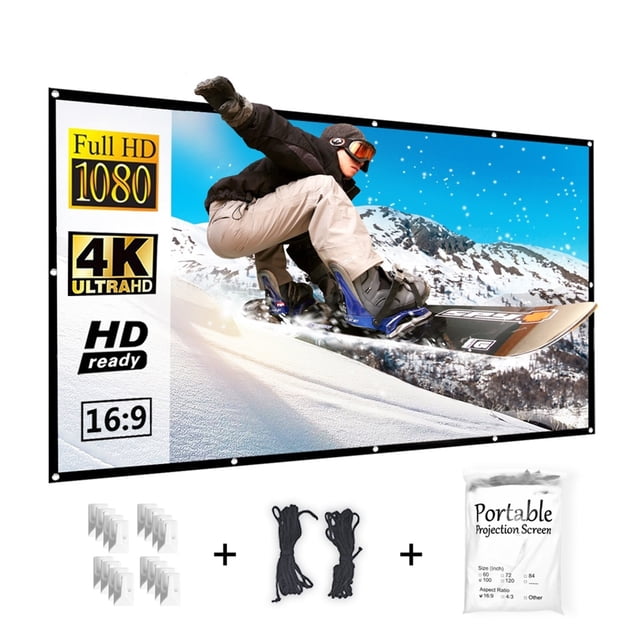 Écran de Projecteur Épaissi, 120 / 150 Pouces 16:9, Écran de Projection Blanc Pliable et Portable en Polyester pour Cinéma Maison Extérieur, Sans Plis
