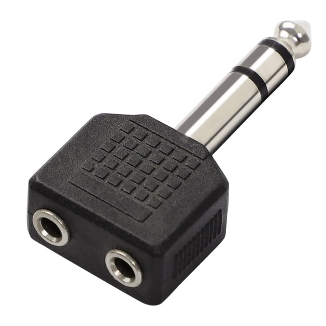 6.35mm Male Adapter to Dual 3.5mm Stereo Jack Female Socket Splitter Connector