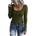 thumbnail image 1 of Gupgi Women Henley T-Shirts Long Sleeve Scoop Neck Button Down Solid Color Slim Fit Tops, 1 of 4