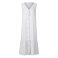 thumbnail image 5 of Cameland Robe Femme Mode Unie Solor à Col en V Sans Manches à Boutons en Coton et Lin, 5 of 5