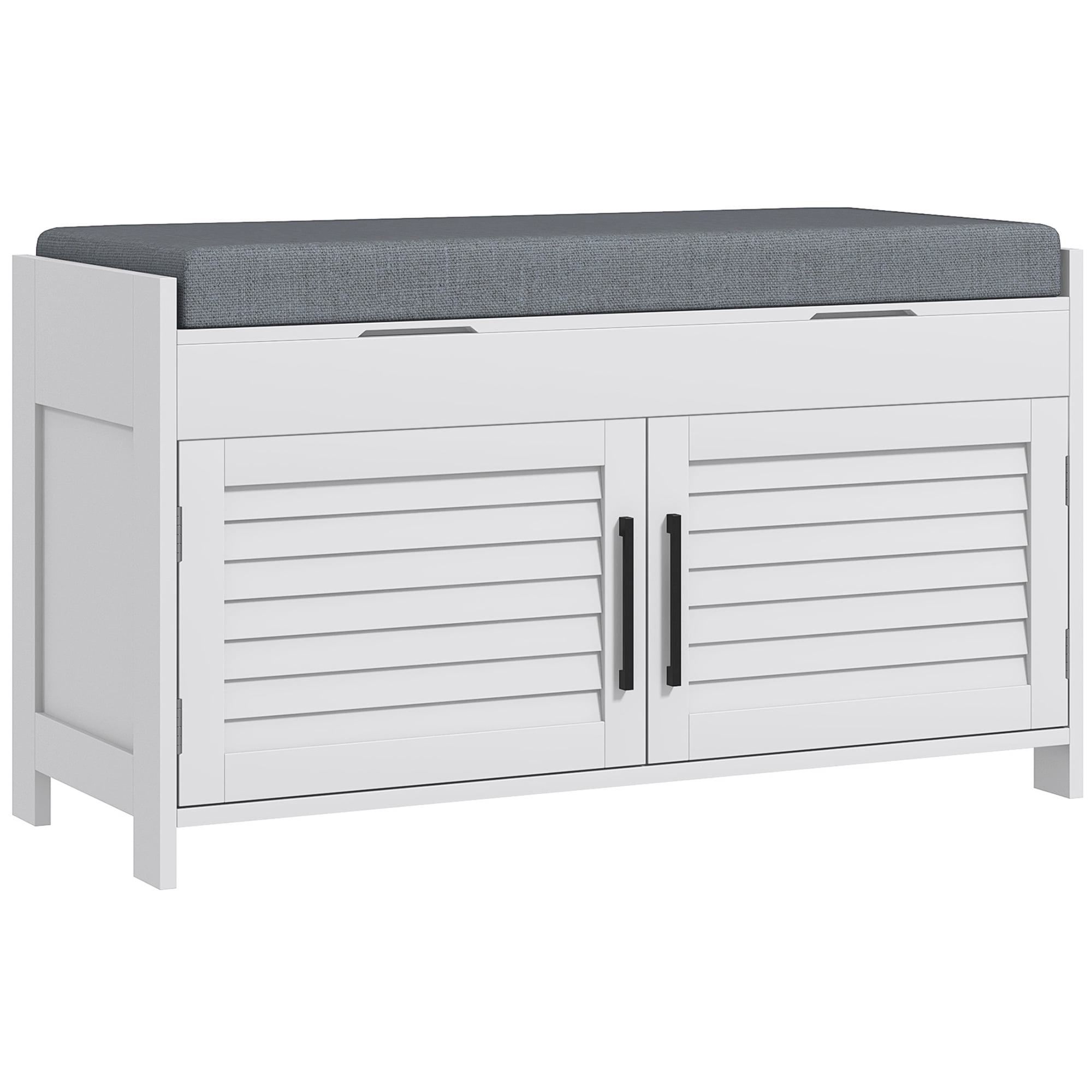 HOMCOM Shoe Bench with Cushion Hidden Storage Adjustable Shelves, White
