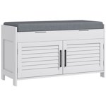 HOMCOM Shoe Bench with Cushion Hidden Storage Adjustable Shelves, White