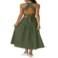 thumbnail image 4 of Robe Maxi Plissée d'Été pour Femme, Col Licou, Sans Manches, Robe Soleil, Dos Croisé, Fluide, Maxi Longue, 4 of 6