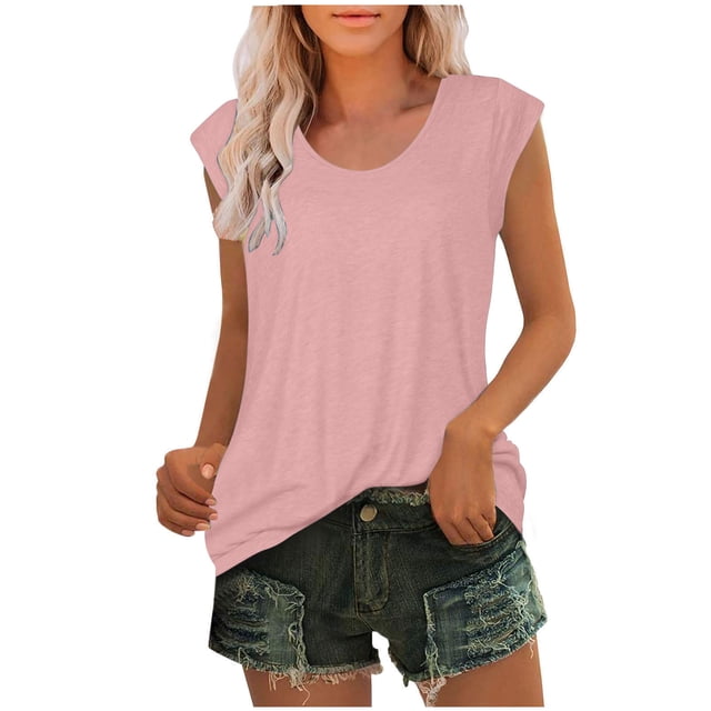 Timegard Débardeurs pour Femmes Col Rond Manches Courtes Confortables Été Décontracté Amples Chemises Hauts Blouse T-Shirt Basique