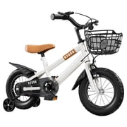 Graflsoa 14-Inch Kids' Bike with Training Wheels, Durable High-Carbon Steel Frame, Adjustable Seat, and Double Brakes for Ages 3-7, White