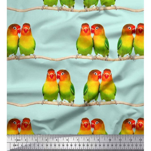 Soimoi Rayon Fabric Branch & Colorful Parrot Bird Printed Craft Fabric by The Yard 42 Inch Wide