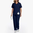thumbnail image 4 of V Neck Scrubs for Women Set Scrubs Top Drawstring Straight Pants 4 Way Stretch Medical Nursing Uniforms Matching Sets, 4 of 6