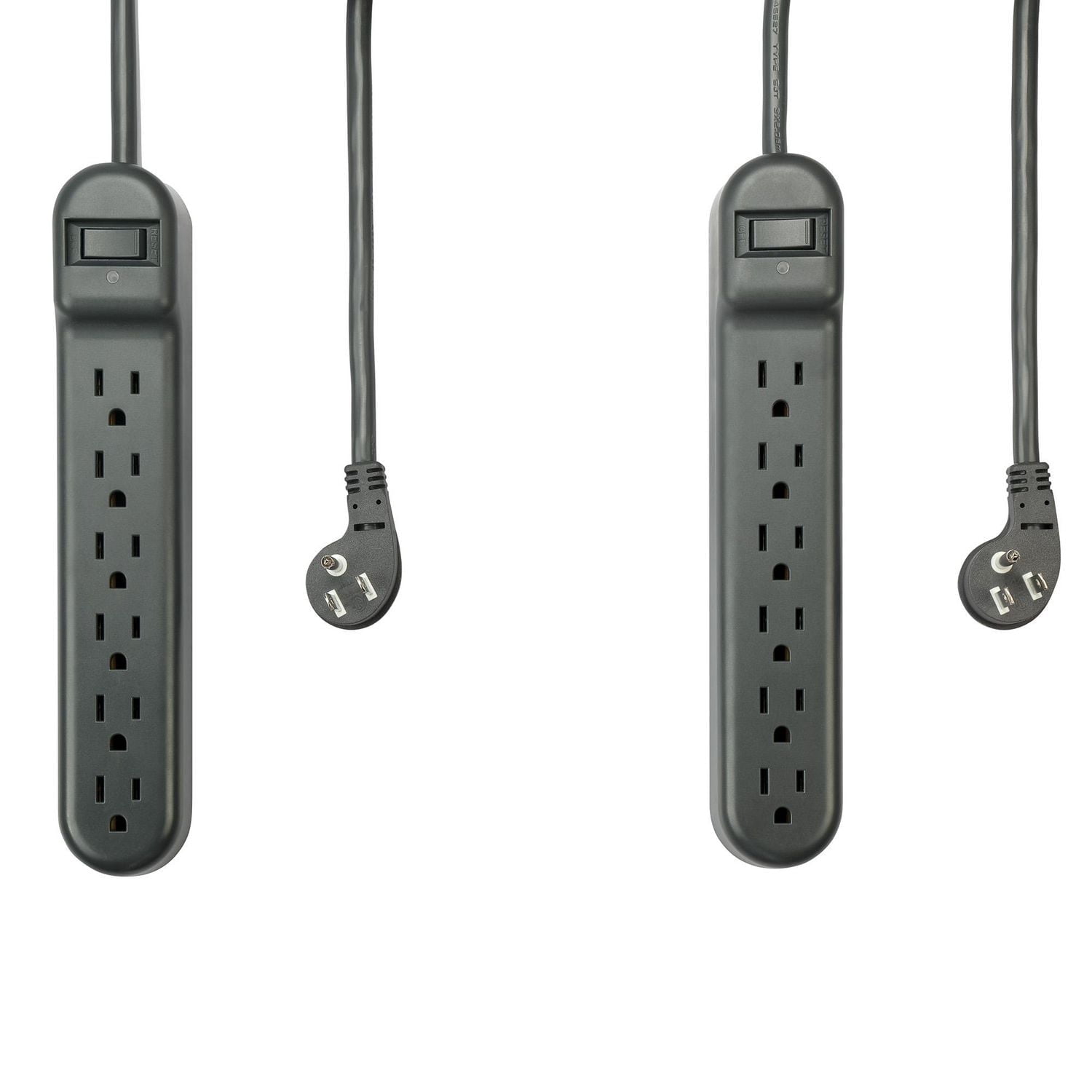 onn. 2.5 FT./76.2 cm 6-Outlet Surge Protectors 2-Pack