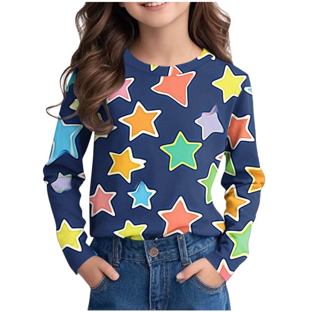 Posijego T-Shirts Graphiques à Manches Longues pour Tout-Petits Garçons Filles, Mignons, Col Ras du Cou, T-Shirts Basiques, Hauts, Chandail de Printemps pour Enfants