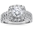 thumbnail image 1 of 2 Ct Diamond Cushion Halo Engagement Ring Double Row Solitaire White Gold, 1 of 4