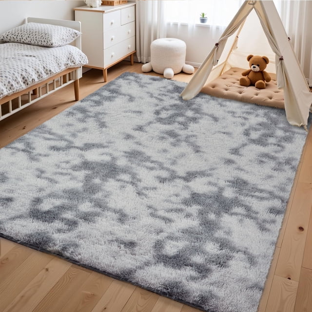 HOMERRY 5ft x 8ft Shaggy Area Rugs for Bedroom Living Room Fluffy Rug Plush Decorative Rug for Indoor Home Floor Carpet, Light Gray