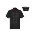 thumbnail image 1 of dPois Men Personalized Chef Coat With Hat Unisex Chef Jacket Kitchen Work Uniform Hotel Restaurant Workwear Black01 XL, 1 of 7