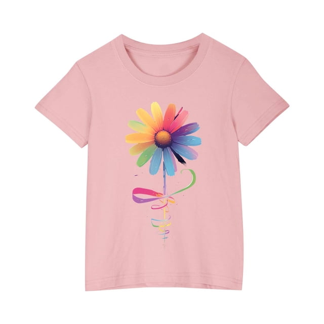Penkiiy Chandails pour Enfants à Manches Courtes T-Shirt Graphique Gerbera Col Rond Crop Top pour Filles et Garçons de 3 à 9 Ans T-Shirt Tee Rose