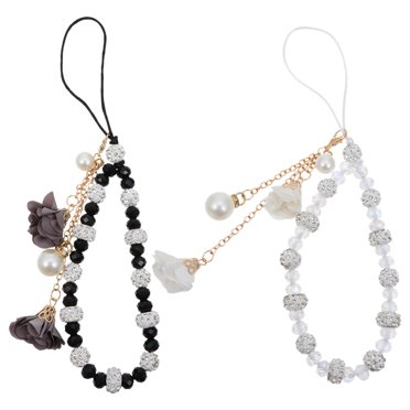 2Pcs Non-slip Phone Lanyards Crystal Beaded Flower Hand Wrist Straps for Cellphone