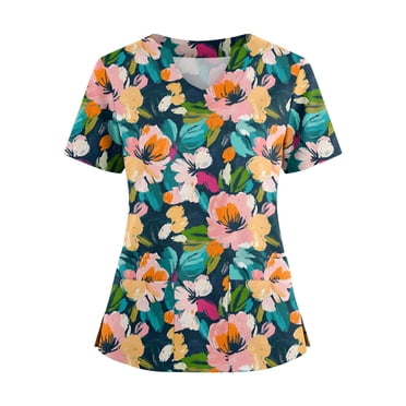 Ktyne Tuniques de Sarrau pour Femmes Col en V Tuniques Médicales à Manches Courtes Extensibles Blouse d'Infirmière Décontractée Tunique de Sarrau avec Poche Vert Foncé TTTG