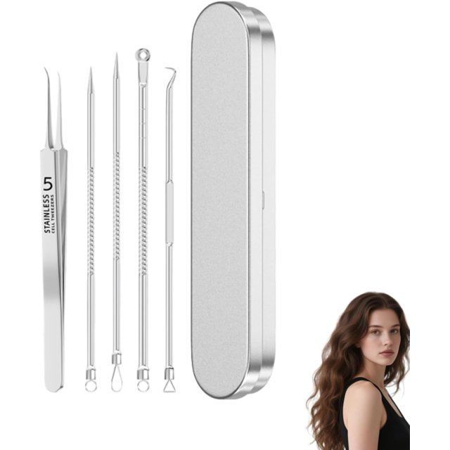 Classicous Blackhead Remover Tools, Stainless Steel Blackhead Remover Kit, Facial Blackhead Remover Tweezers, 14 in 1 Comedone Extractor Tools Set with Portable Case (5pcs)