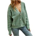 thumbnail image 2 of Ruimatai Women's V-Neck Solid Color Button Long Sleeve Knitted Sweater Cardigan, 2 of 8