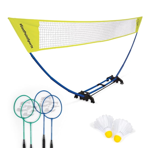 EastPoint Easy Setup Badminton Set - 5 ft Net, 4 Rackets, 2 Shuttlecocks - Quick Setup Net for Backyard Games - Steel Shaft Badminton Rackets for Family Games - Durable Shuttlecoc