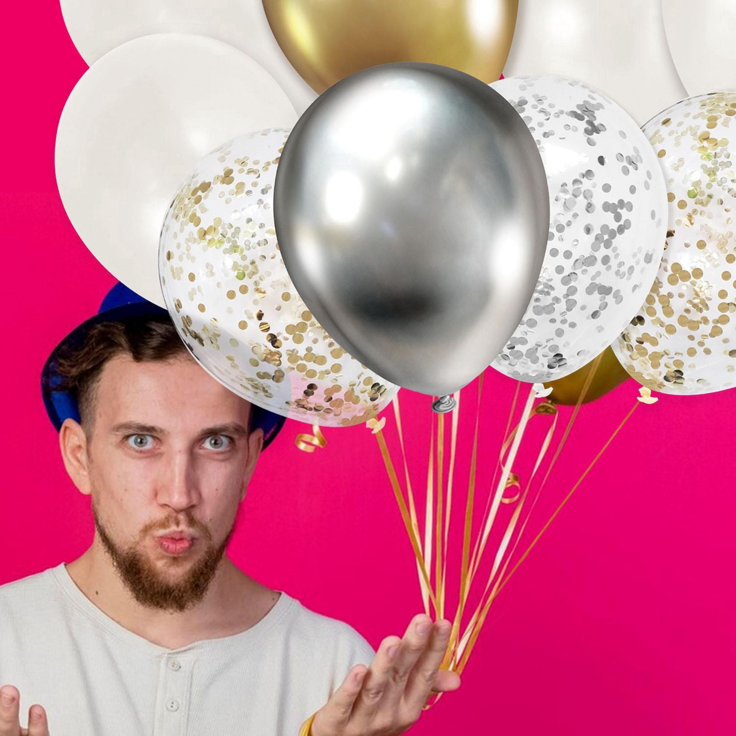 Way to Celebrate! 25ct Party Decoration and Accessories, Gold / Silver Foil Confetti Balloons, 30cm