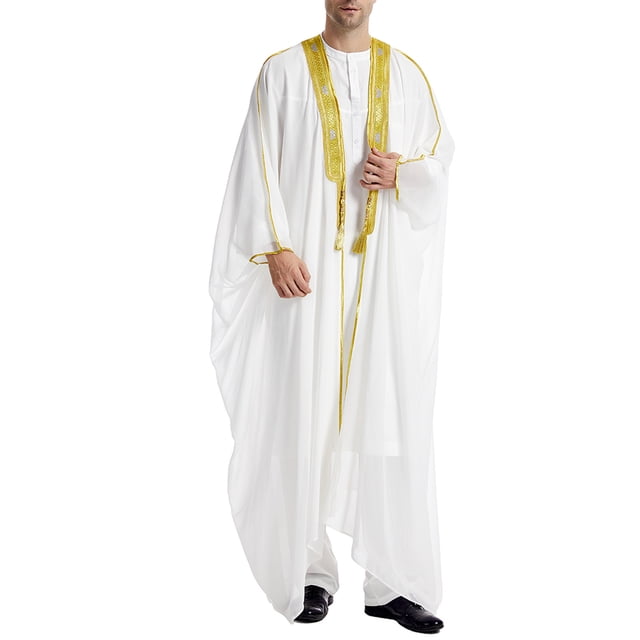 EQWLJWE Summer Saving!Men'S Muslim Robe Arab Middle Robe Long Style Long Sleeve Embroidered Long Shirt Fashion Casual Robe Overhang
